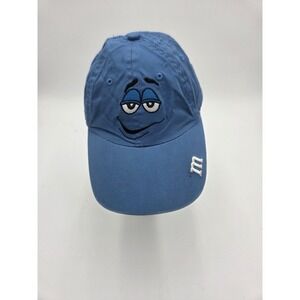 M&M's Hat Cap Strap Back Blue Embroidered Chocolate Candy Face Mens Novelty